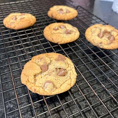 Almost gone before I could take a photo.  My daughter put extra choc chips on while they were still warm.