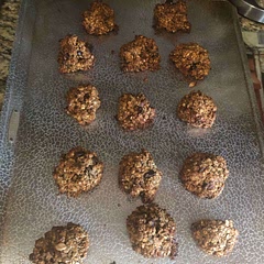 These are delightful!  I modified a little - I only had 2 bananas, added a scoop of vanilla protein powder, chia seeds, used a handful of mixed nuts and dark chocolate roughly chopped, used about 1/8 + cup brown sugar as others mentioned and only half of the honey.  Because I only had 2 bananas I baked for 11 minutes.