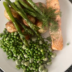 Served the sauce separately and gave my new potatoes 5 minutes as they were on the large side. Used chalk stream trout as couldn’t get sea trout which cooked in about 5 minutes.