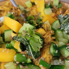 I made my own curry paste and it ended up more of a sauce and didn't have an avacado on hand, But was still delicious!