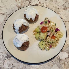 Will definitely make these again. Made with 2 lbs of ground turkey = 20 meatballs. Used 1/2 cup seasoned breadcrumbs, 1/2 cup panko, 2 eggs, 1 tbsp dried oregano. Baked at 350 for 35 min. 