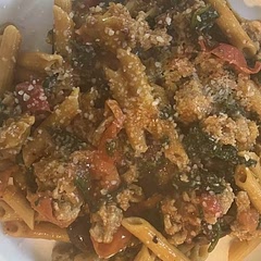 Added black olives, basil and topped with parmesan.