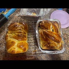 Left is the challah and the right I made a peanut butter strawberry jelly babka! Both delicious! Also will add the babka made a really great French toast the next morning!