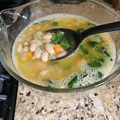 What a delicious soup!!  So easy and with the beans was a filling meal, it would also make a nice side dish.
Didn't realize I was out of potato though and it was great without it.