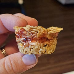 I pushed my oats into a mini muffin tin which made them easy to pop out and eat! They feel a little dry but they taste good and we're super easy to put together.