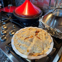 This is a Peacharine pie. The difference is we added Nectarines and no lemon juice.
5 peaches and 3 nectarines