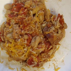 So yummy!  I added in some shredded chicken that I cooked in the crockpot with Italian seasoning.  I may have added a teensy bit too much salt but it was still delicious. I topped mine with shredded cheese and crushed red pepper flakes.  