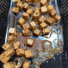 Mine stuck terribly to my pan. I sprayed it well with EVOO. I also did a little stir/shake in the middle of cooking. But at the end of the time it was stuck in place. Oh well…. 
It still tasted  good. I will say this is my first attempt ever cooking tofu. I guess there is a learning curve.