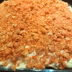 This was the only photo I could get before the cake was devoured! It's super sweet so next time I will half the topping amount. It's so good! One serving is all you need to satisfy your sweet tooth. Will make again. Try it!