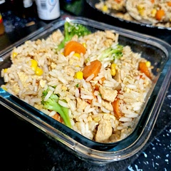Chop up the chicken really tiny. It's SO good! I added three eggs for extra protein