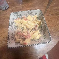 I made it more as a hamburger helper style dish. I cooked it on my stove top , it was very good , my boyfriend said it tastes like a 5 star dish! I only added a little chicken broth because I didn’t want it as a soup.
