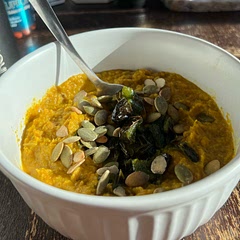 This is now one of our favorite lentil soups! We used broccoli instead of cauliflower and topped with roasted poblano peppers and sunflower seeds. Very flavorful!