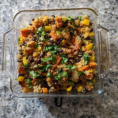 Very filling...I used one large sweet potato and swapped white onion for red since I didn't have red on hand.