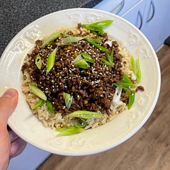 Used brown rice.
Delicious, high protein meal that is easy to meal prep.