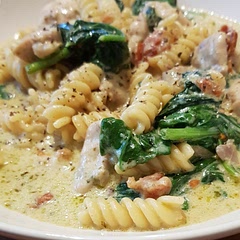 I seasoned chicken pieces before cooking. 
Added some chilli flakes at the same time as garlic to give a bit of a kick.
Cook in a large based pan/deep frying pan. This way, there's enough liquid to cook pasta. I cooked pasta for 10 minutes. 