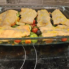 Veggies were nice and crisp. The salmon was done to perfection.  If you want more tender veggies, I suggest cooking them 10 minutes before adding the salmon. 