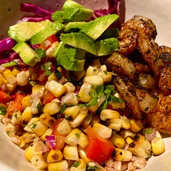 I used farro instead of brown rice cuz that's what I had and it's healthier. And I added some red cabbage tossed in vinegar for extra crunch.  So good. Boyfriend and I loved it
