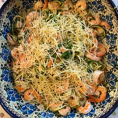 This meal was quick and easy to make. We had fun making the noodles. 