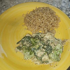 Left out tomatoes and added mushrooms. Also added a little onion powder while the chicken was cooking. Served with brown rice. 