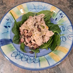 Made 3 servings (enough for 4 portions), but this meant took a while for the stock to evaporate. Juice from a single orange was enough for the 4 portions. Served with spinach (or green beans). Delicious!