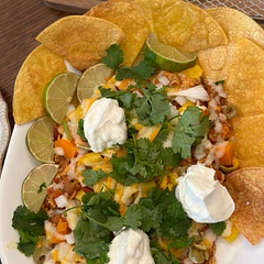 We have never made homemade tortilla chips!  This was so awesome and filling!  I cheated and used canned shredded chicken breast.