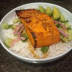 Too lazy to cube the salmon, but still super delicious! 