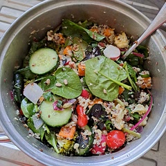 Added a couple radishes just to bulk up the salad, also added Sunflower Kernels and Flax seeds to boost the health value. Was really amazing with hummus.