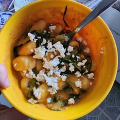 AMAZING. Definitely qualifies as comfort food. I subbed goat cheese with feta and added Spinach and other herbs from the garden. Didn't feel like baking it and it was delicious just like that