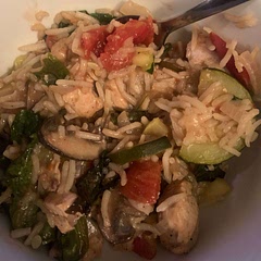 Such an easy recipe and delicious. I added yellow squash,  mixed greens, and mushrooms. I doubled most of the ingredients to make it’s enough for leftovers!