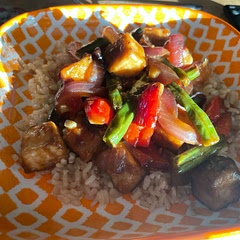 Added stir fry veggies. I also double the sauce. Could have used even more sauce. Flavor was amazing.