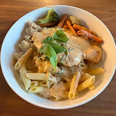 I made it with some pasta and veggies. It was pretty easy and super good. Definitely gonna have to save this for later!