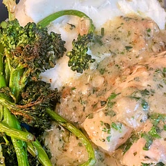 Delicious! The sauce came together quickly and was very flavorful. Served with mashed potatoes to soak up the extra sauce and broccolini.