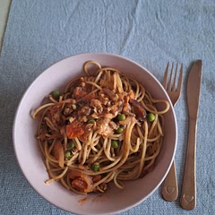 Simple, quick midweek meal.  I didn't add as much spice as GI sufferer. 
