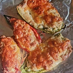 I mixed cream cheese, ranch dressing, Lawry's salt, garlic powder, and pepper for the filling. I topped them with a cheddar cheese blend. I did not use bacon.