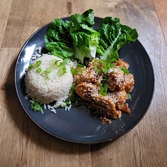 I followed the recipe pretty close, I didn't use as much honey as suggested. I didn't have an instant pot so I made the dish in a pan. I added some romaine lettuce and jasmine rice on the side.      