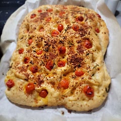 This recipe was wonderfully easy and made a fantastic focaccia. I added rosemary, parmesan, and cherry tomatoes and it was just fantastic!
