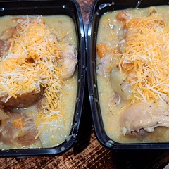 Here are our leftovers before going in the fridge! I used frozen chicken thighs and 30 minutes cooked them throughout. The whole family liked it, which is a WIN!