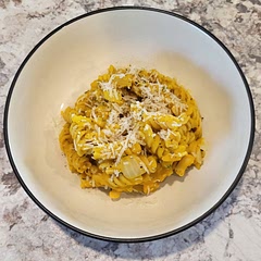 So creamy and delish! I added onion bc I only had 1 leek. Used baked the buttercup squash (what I had) and then used one cup. Used chickpea rotini. Dried rosemary instead of sage. 