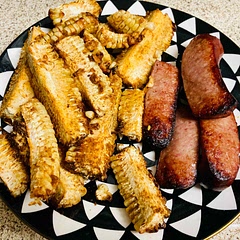 The corn ribs taste great 😊 I cut mine after cooking for 10 min. It was too hard to quarter cut the corn raw. Then after cutting it, I added 7 minutes to the air fryer and tossed in sausages 😬