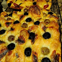 Great receipt easy to make and the recipe is big enough for two 9x9 pans one with olive Rosemary and sweet tomatoes the other one with olives and anchovies 