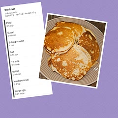 Delicious pancakes! I forgot to add baking soda and used 1% milk. Made 16 pancakes, which I considered to be 4 servings. Special occasion recipe.