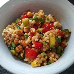 Tasty! A new twist on a salad I used to love, but now it contains protein as well.