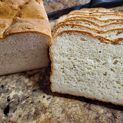 Gorgeous gluten free soft white bread.  Great fresh, toasted or even as grilled cheese.  Freezes well.  I use pc gf flour and add 1/4 cup to 1/2 cup extra flour  
Our go to sandwich bread now