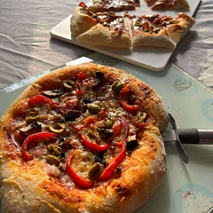 Lovely recipe!! Super easy and made 4 decent size pizzas with a bubbly crust and crispy bottom!