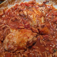 Used chopped tomatoes rather than cherry tomatoes (personal preference). Made it a bit watery, so next time I'd adjust that

I think I picked the wrong wine, as I didn't care for the flavor of the sauce. But everyone else liked it