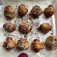 definitely important to roll out the puff pastry as directed. used turkey hot dogs. honestly, overall pretty salty with seasoning too, but good if you're craving pigs in a blanket.