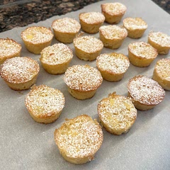 Used silicone mini muffin pans, made 44. Baked at recommended temp for 25-30 minutes. Extremely moist with a nice crisp top.