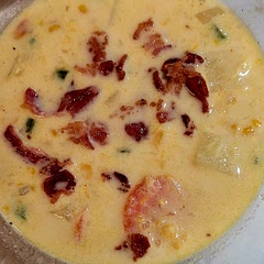 I did puree a little of the corn and potatoes with some of the stock.  It tastes fabulous! I added a little green hot sauce for heat. I also used 2 carrots and 2 potatoes. 