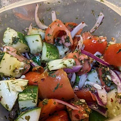 I was worried that it will taste bland, cause all the cucumbers, oh boy was I wrong it's perfect summer salad