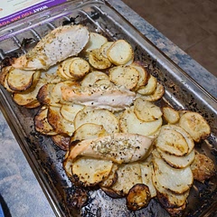Used a sliced chicken breast over chicken legs. Simple and delicious!